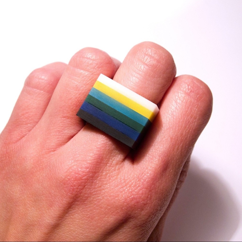 Colorblock Geometric Artisan Statement Ring green